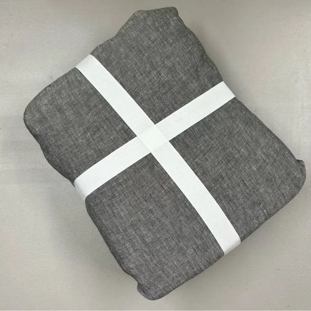 Pottery Barn Belgian Flax Linen King Cal Heathered Charcoal Gray Duvet Cover NWT
